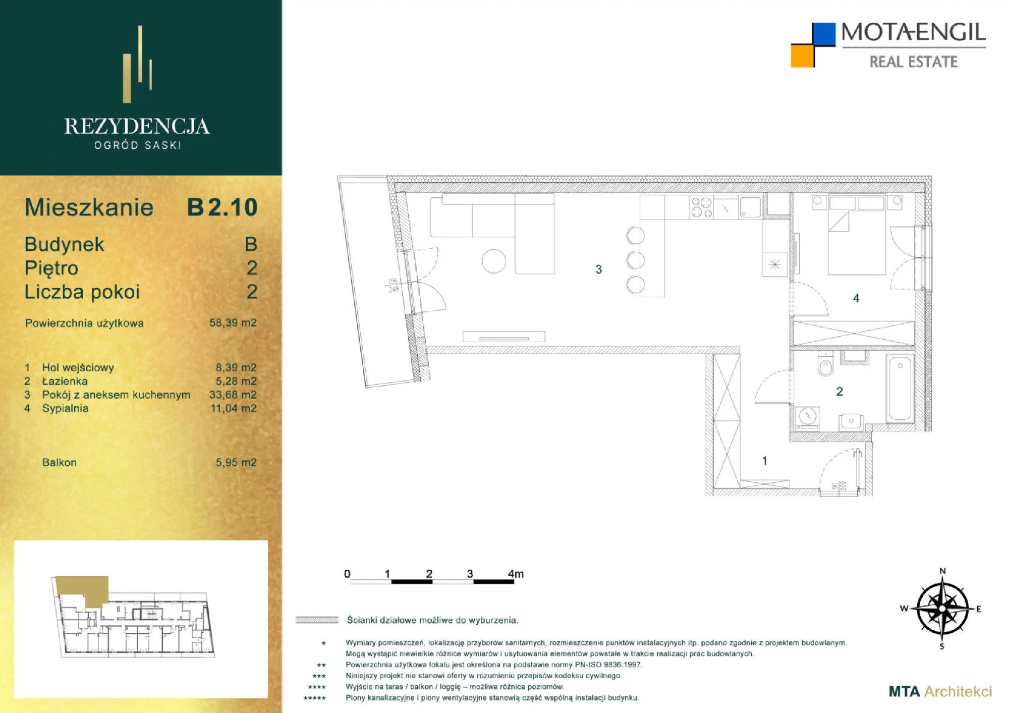 Mieszkanie 58,39 m², piętro 2, oferta nr B2.10, Rezydencja Ogród Saski, Lublin, Wieniawa, ul. Wieniawska 7/Jasna 7