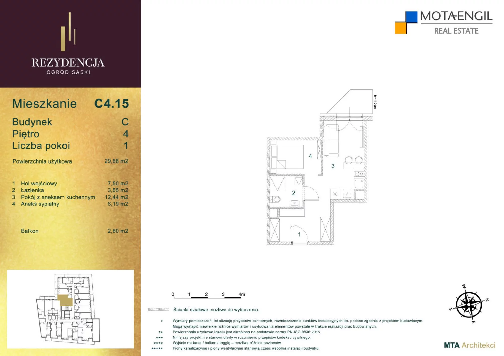 Mieszkanie 29,63 m², piętro 4, oferta nr C4.15, Rezydencja Ogród Saski, Lublin, Wieniawa, ul. Wieniawska 7/Jasna 7