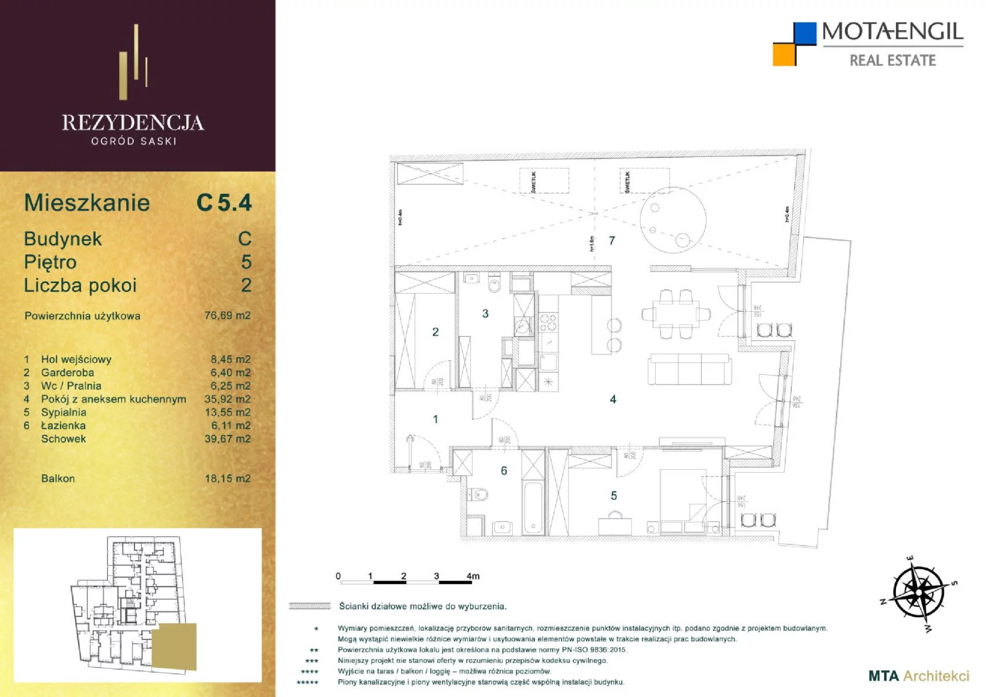 Mieszkanie 76,85 m², piętro 5, oferta nr C5.4, Rezydencja Ogród Saski, Lublin, Wieniawa, ul. Wieniawska 7/Jasna 7-idx