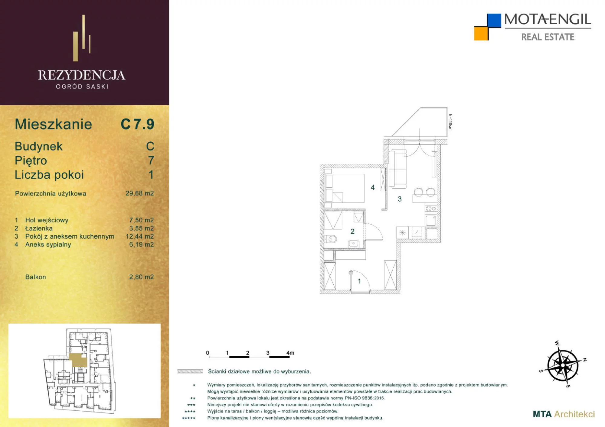 2 pokoje, mieszkanie 29,53 m², piętro 7, oferta nr C7.9, Rezydencja Ogród Saski, Lublin, Wieniawa, ul. Wieniawska 7/Jasna 7