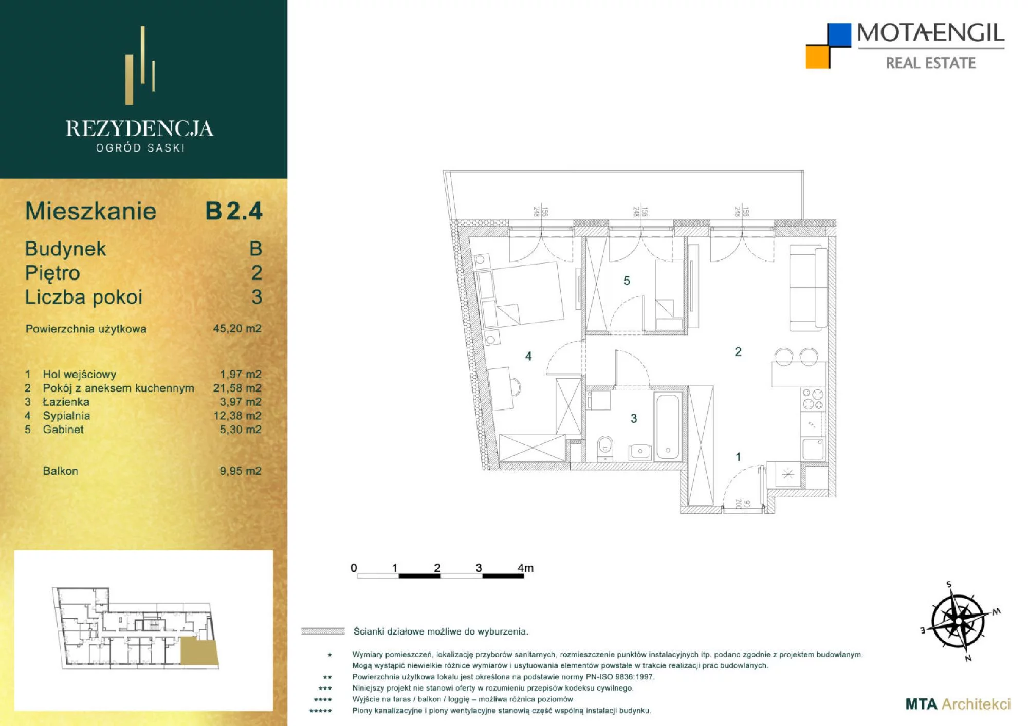 Mieszkanie 45,10 m², piętro 2, oferta nr B2.4, Rezydencja Ogród Saski, Lublin, Wieniawa, ul. Wieniawska 7/Jasna 7