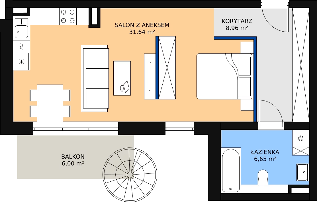 Nowy apartament, 48,39 m², 1 pokój, 2 piętro, oferta nr K2.2.M61