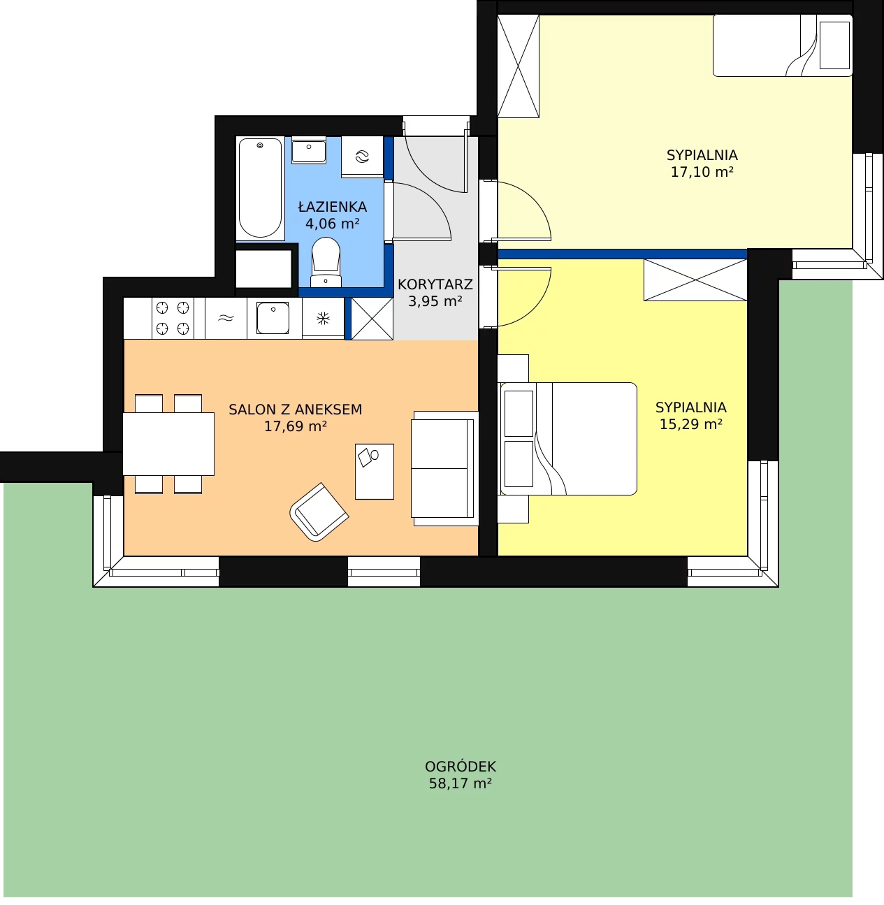 Zalety apartamentu 59.15 m², L0/K1/01
