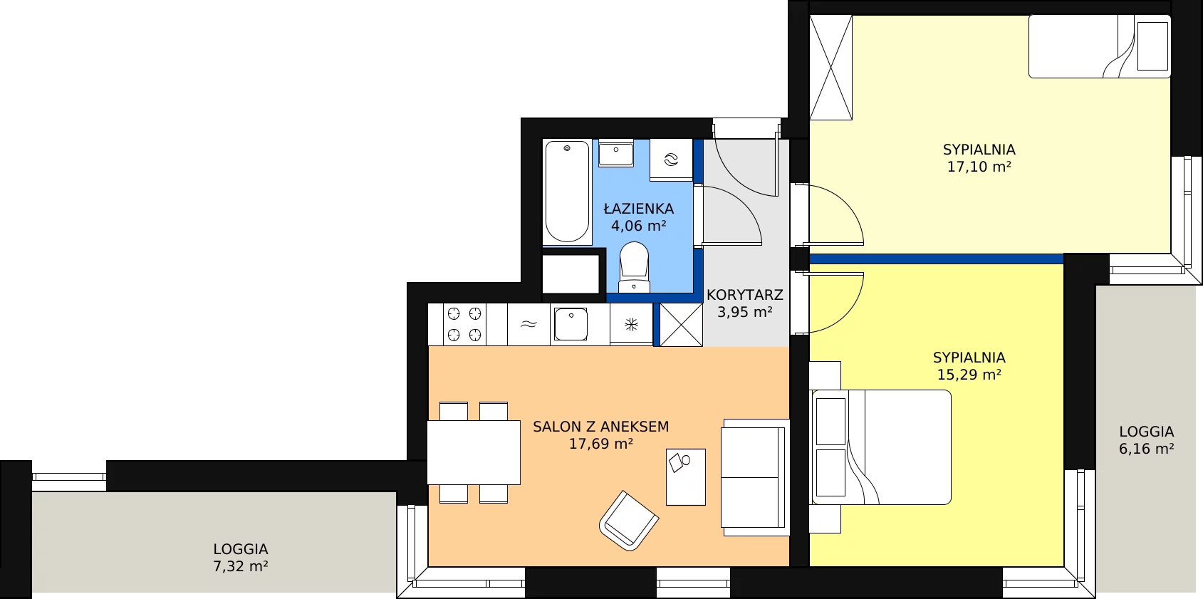 Zalety apartamentu 59.15 m², L1/K1/01