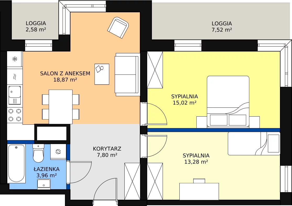Zalety apartamentu 60.03 m², L1/K1/02