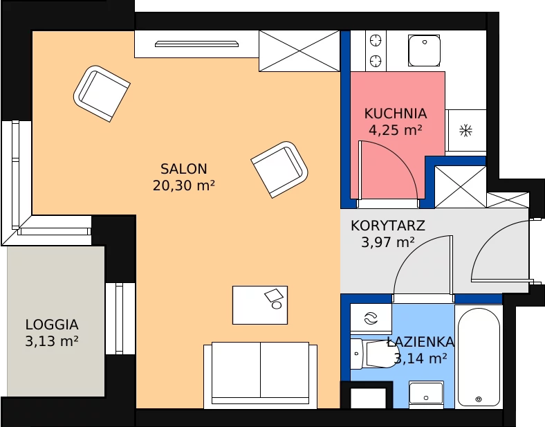 Zalety mieszkania 32.87 m², L3/K1/03
