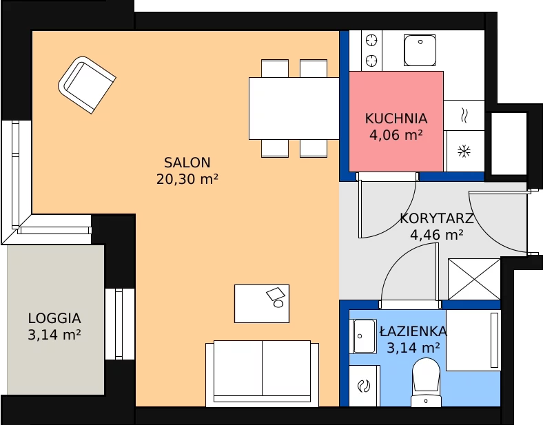 Zalety apartamentu 33.06 m², L5/K2/04