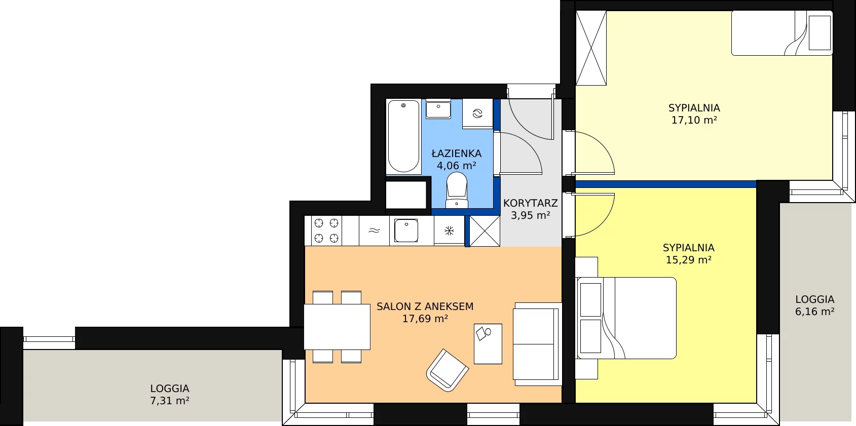 Zalety apartamentu 59.15 m², L7/K1/01