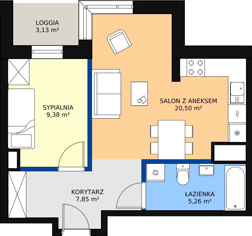 Zalety apartamentu 44.38 m², L8/K1/02