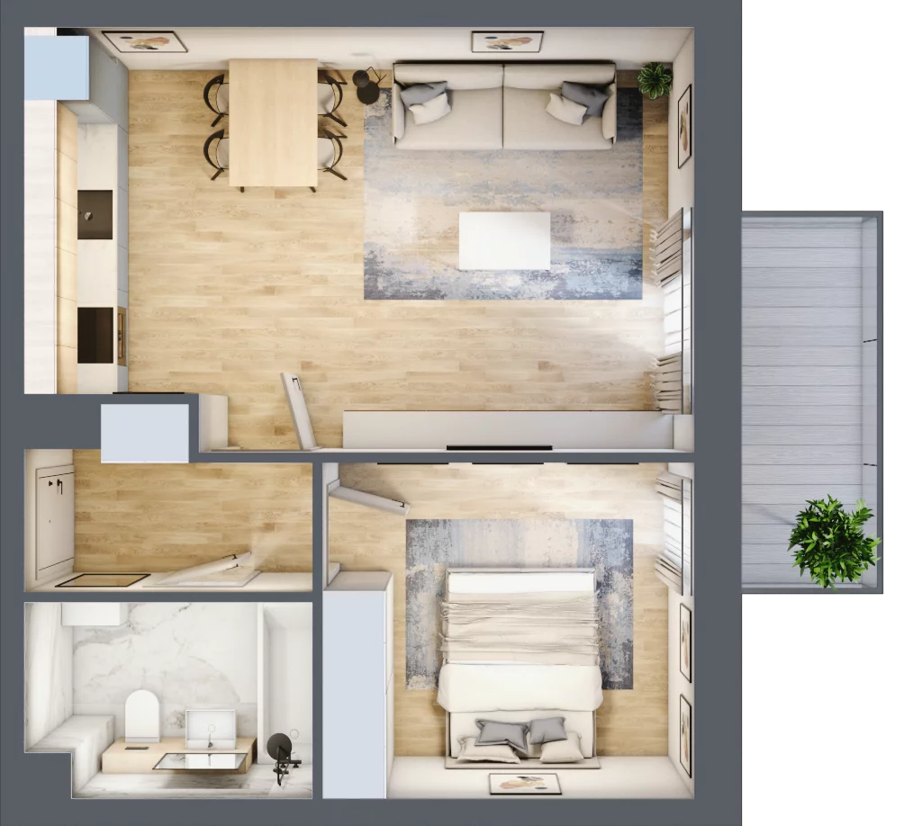 2 pokoje, mieszkanie 43,71 m², piętro 2, oferta nr P.1.2.19, Partynice House II, Wrocław, Krzyki-Partynice, Krzyki, ul. Kawalerzystów