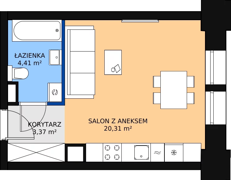 Zalety mieszkania 28.51 m², 00.1.M03