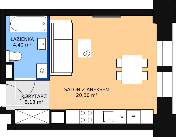 Zalety mieszkania 28.25 m², 00.1.M05