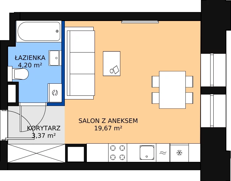 Zalety mieszkania 27.66 m², 00.1.M06