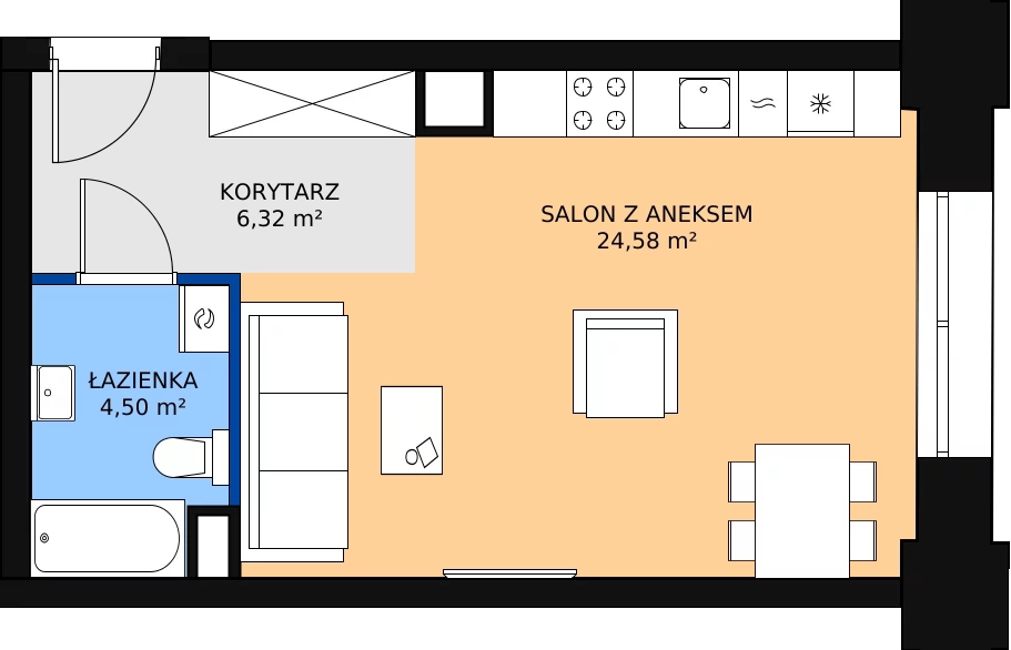 Zalety mieszkania 35.79 m², 00.1.M07