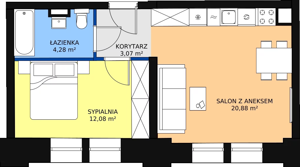 Zalety mieszkania 40.94 m², 00.1.M08