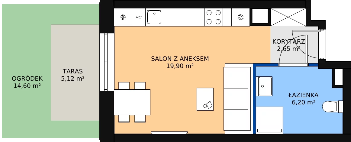 Zalety mieszkania 29.19 m², 00.1.M12
