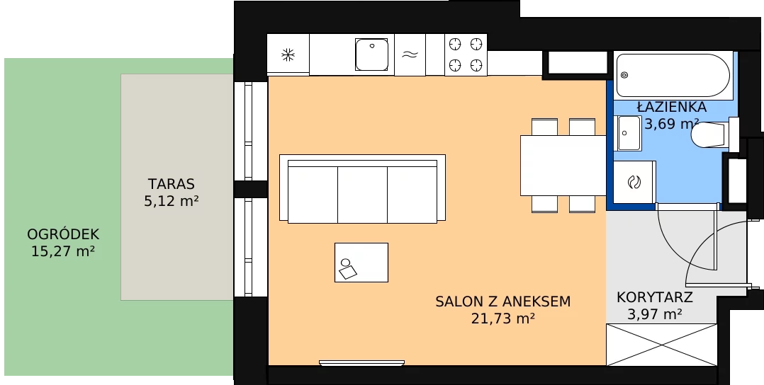 Zalety mieszkania 29.73 m², 00.1.M13