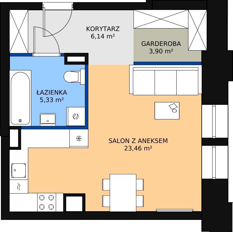 Zalety apartamentu 39.65 m², 00.2.M04