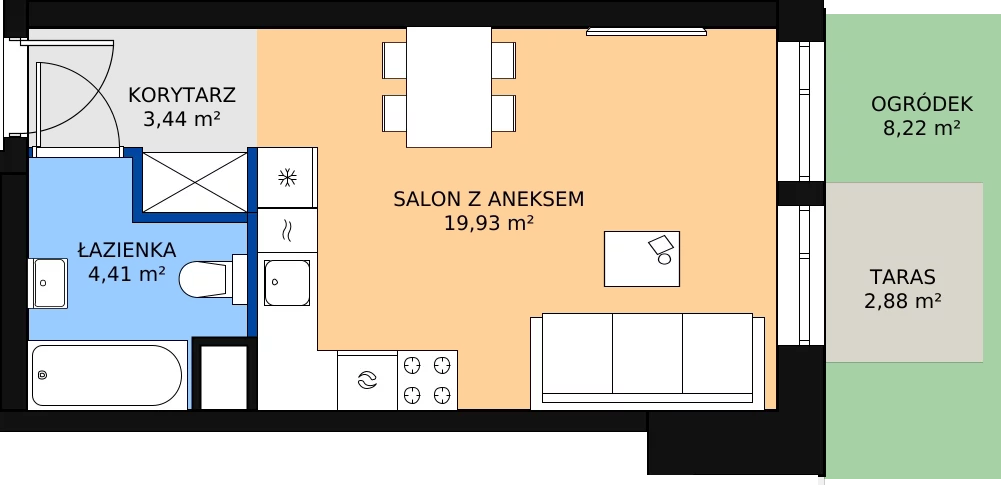 Zalety mieszkania 28.26 m², 00.3.M05