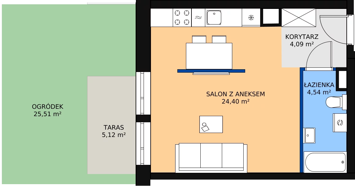 Zalety mieszkania 33.7 m², 00.5.M07