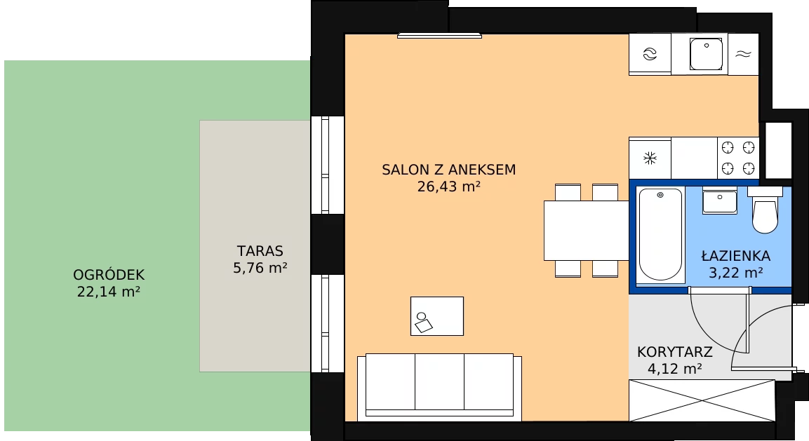 Zalety mieszkania 34.33 m², 00.5.M09
