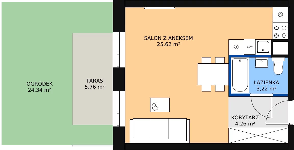 Zalety mieszkania 33.65 m², 00.5.M11