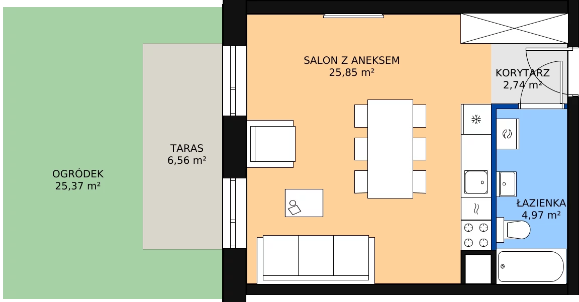 Zalety mieszkania 34 m², 00.6.M07