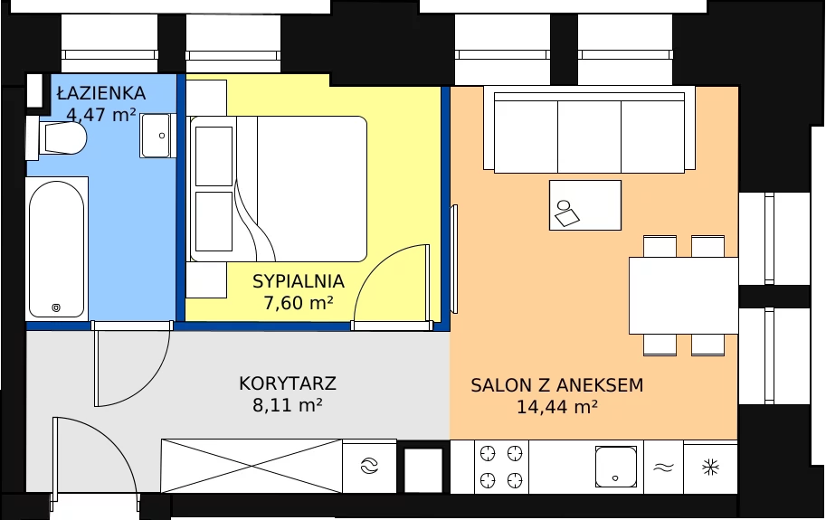 Zalety apartamentu 35.63 m², 01.1.M01