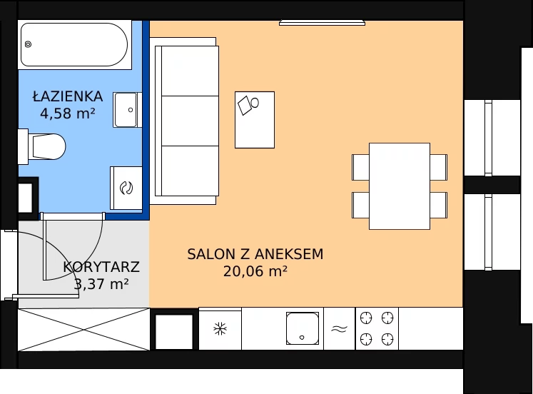 Zalety mieszkania 28.44 m², 01.1.M02
