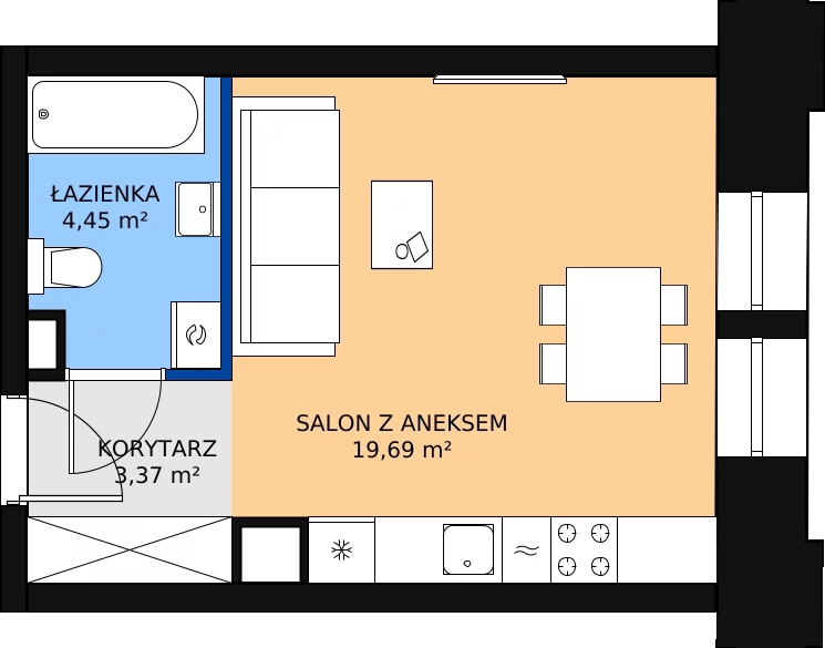 Zalety mieszkania 27.93 m², 01.1.M04