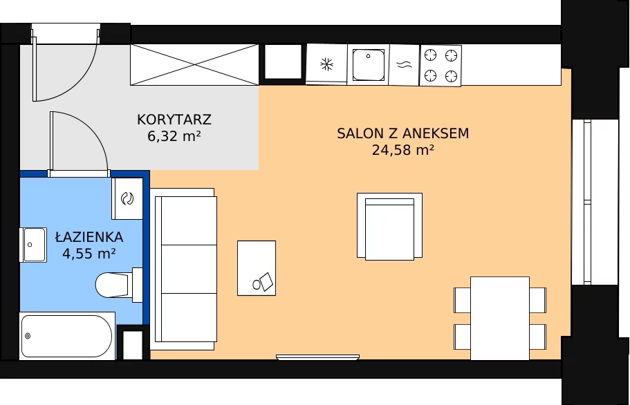 Zalety mieszkania 35.86 m², 01.1.M07
