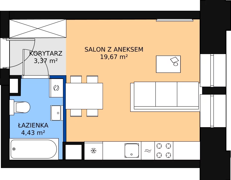 Zalety mieszkania 27.83 m², 01.2.M05