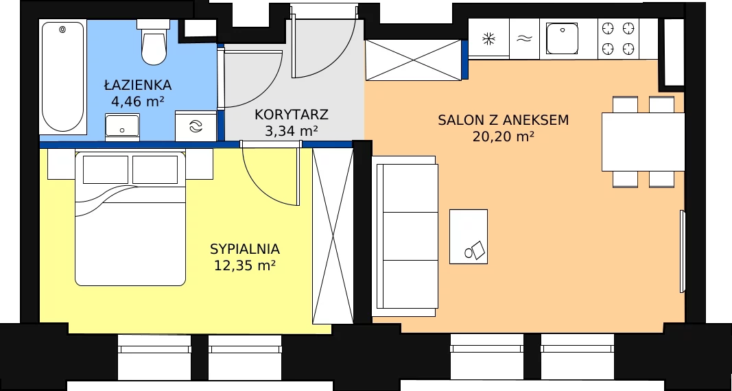 Zalety mieszkania 41.02 m², 01.2.M07