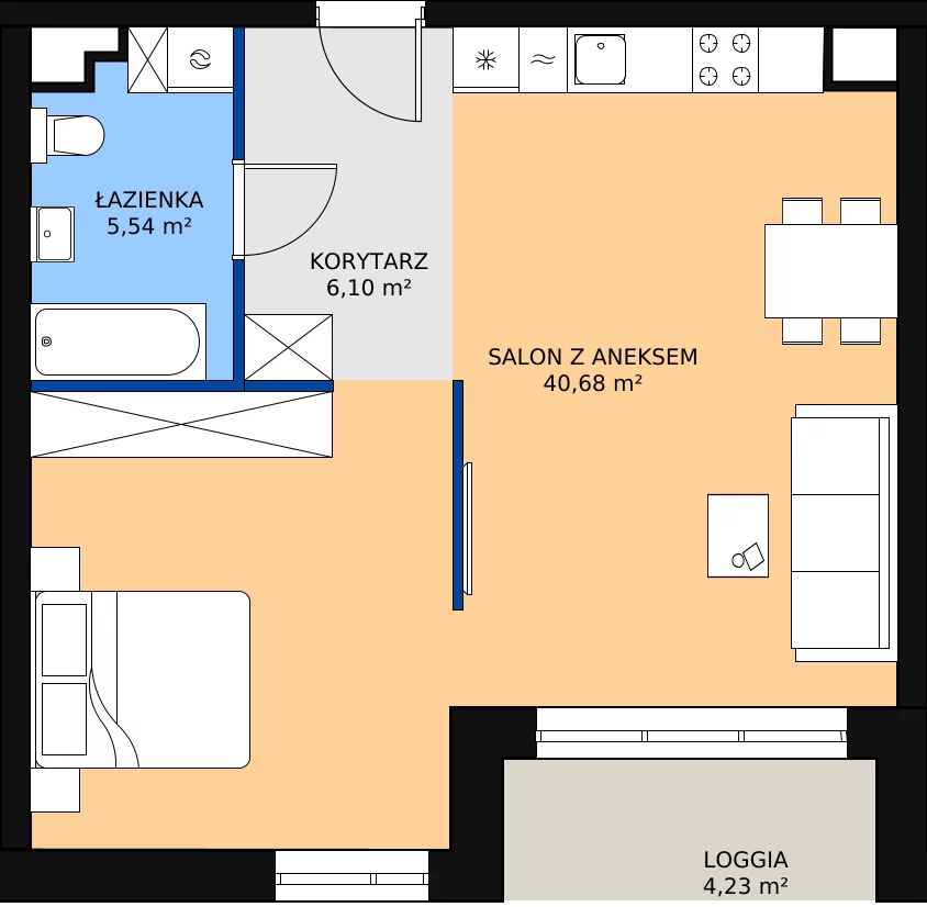 Zalety apartamentu 53.13 m², 01.3.M04