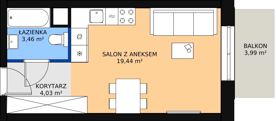 Zalety mieszkania 27.27 m², 01.3.M05
