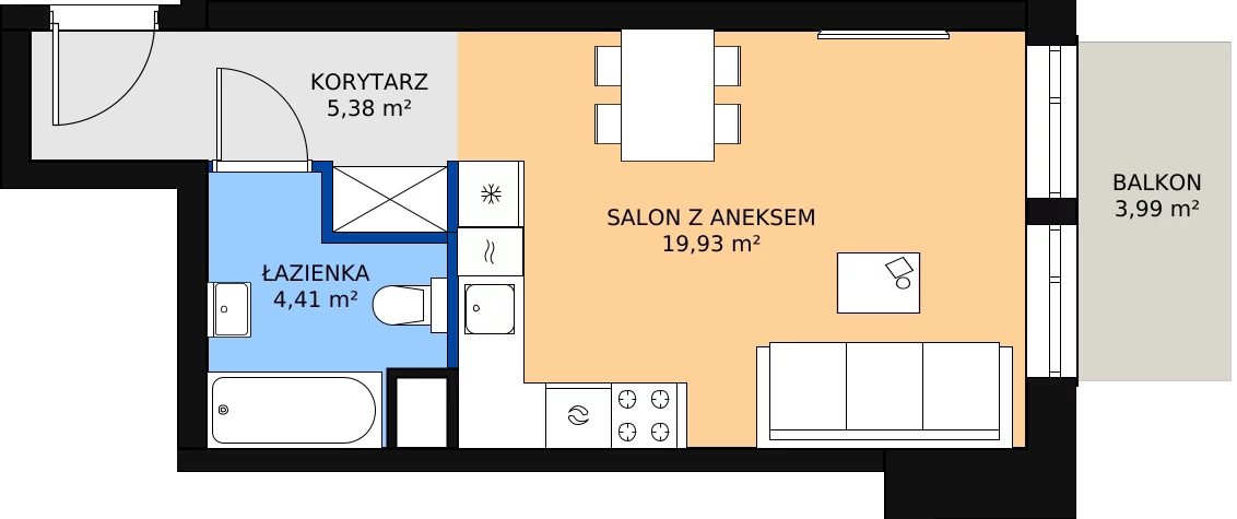 Zalety apartamentu 30.2 m², 01.3.M06
