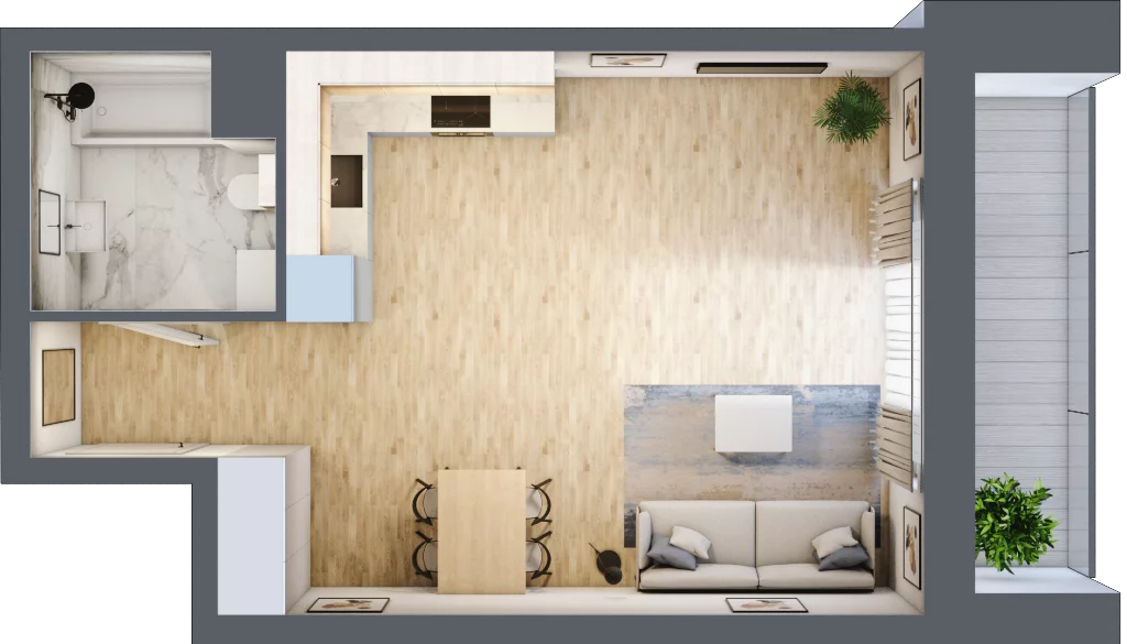 1 pokój, apartament 37,56 m², piętro 1, oferta nr 01.4.M02, Mieszczańska Park, Wrocław, Karłowice-Różanka, ul. Dmowskiego