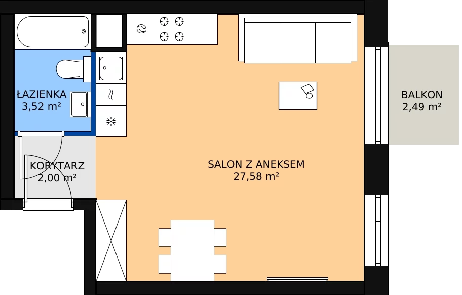 Zalety mieszkania 33.43 m², 01.5.M01