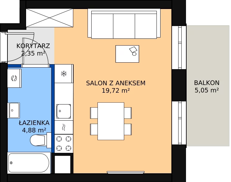 Zalety mieszkania 27.38 m², 01.5.M05