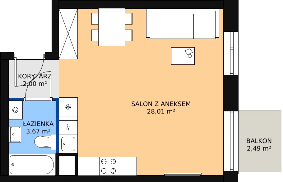 Zalety mieszkania 34.01 m², 01.5.M06
