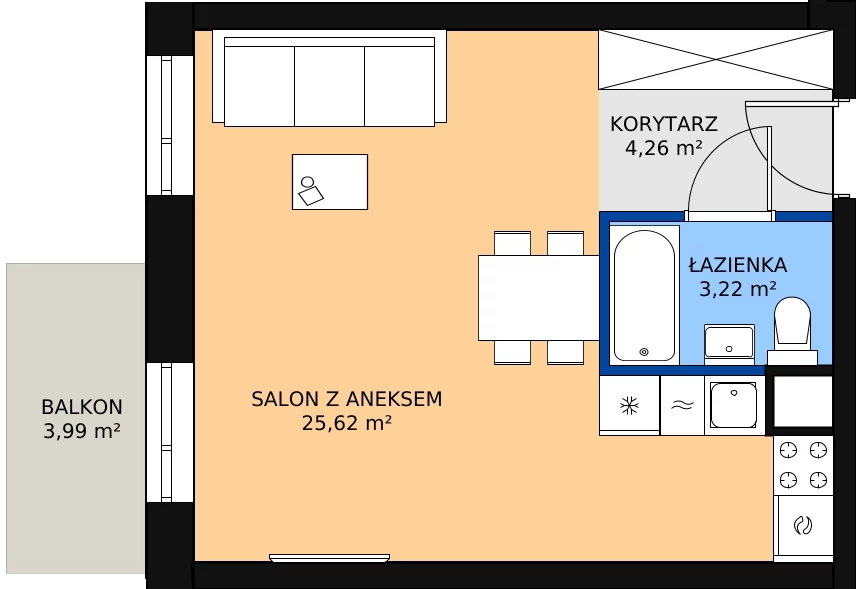 Zalety mieszkania 33.65 m², 01.5.M08