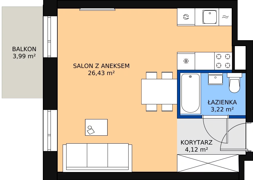 Zalety mieszkania 34.33 m², 01.5.M09