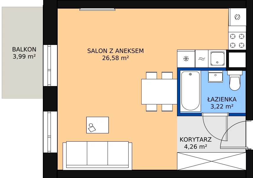 Zalety mieszkania 34.61 m², 01.5.M11
