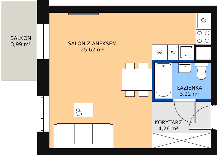 Zalety mieszkania 33.65 m², 01.5.M12