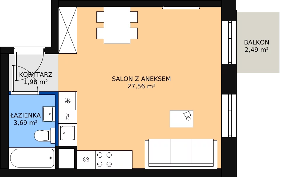 Zalety mieszkania 33.56 m², 01.6.M05