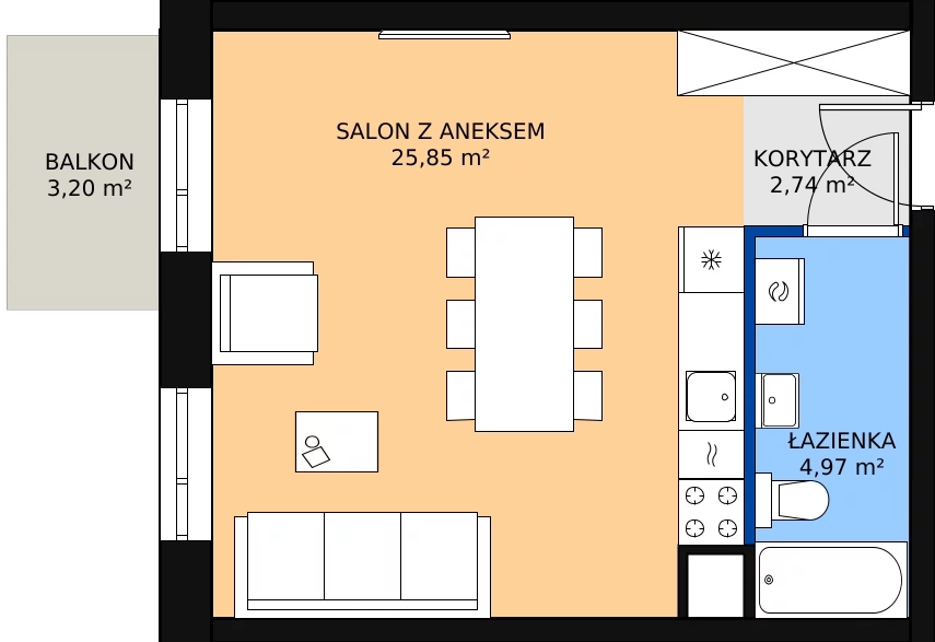 Zalety mieszkania 34 m², 01.6.M07