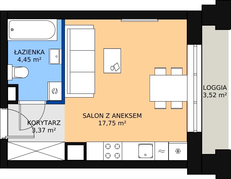 Zalety mieszkania 25.99 m², 02.1.M03