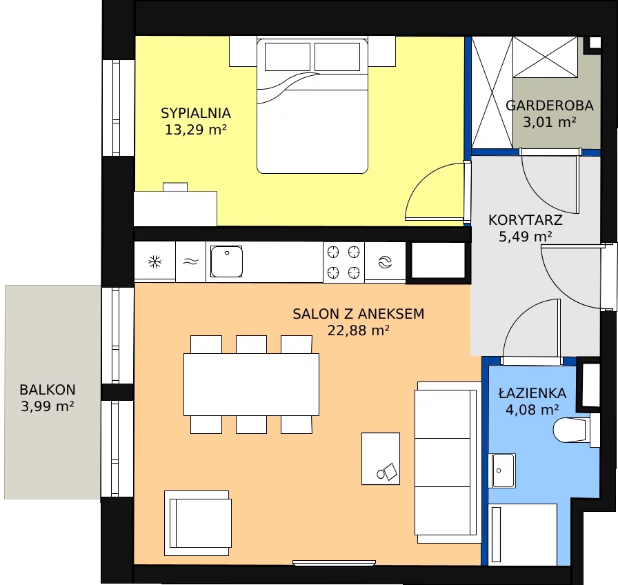 Zalety mieszkania 49.65 m², 02.1.M11