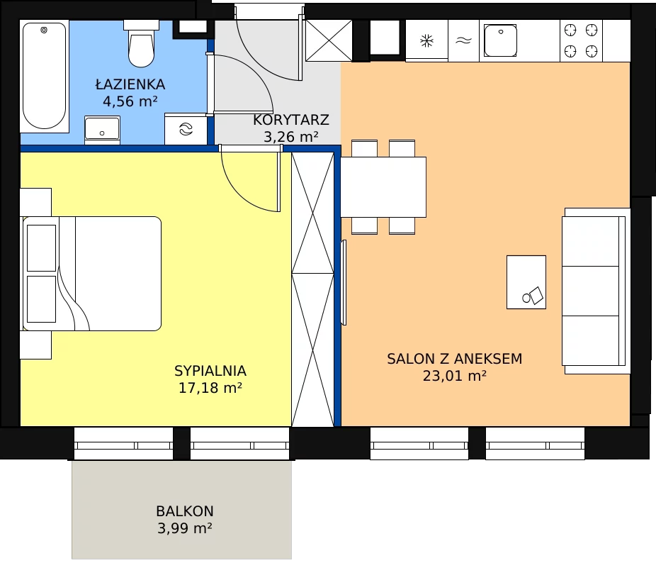 Zalety mieszkania 49 m², 02.3.M01