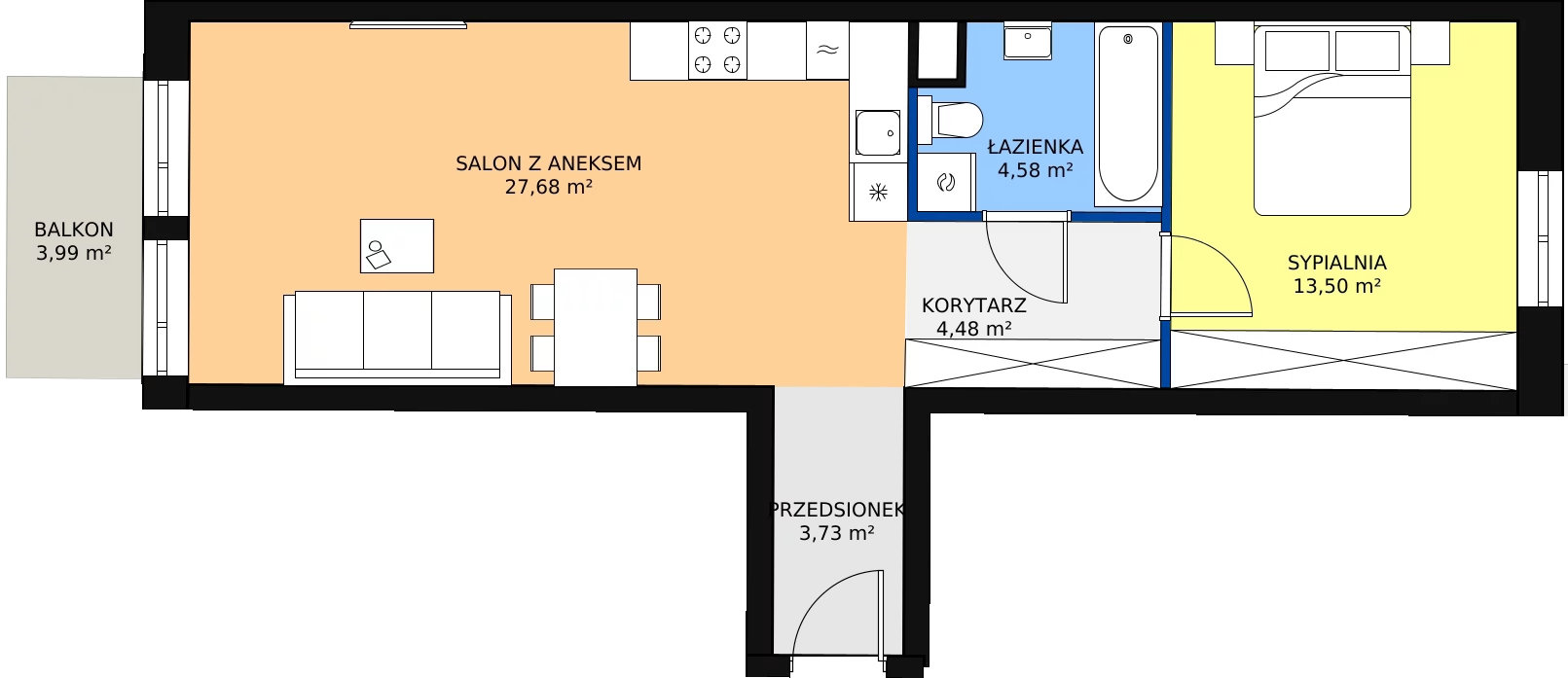 Zalety mieszkania 54.74 m², 02.3.M02